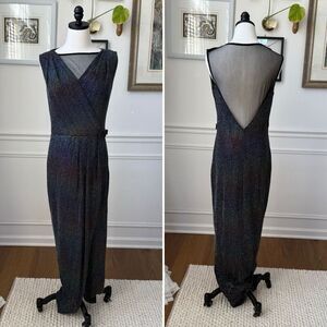 Gygess Rainbow Ombre Pixellated Shimmer Down Illusion Neck Plunging Back 44 12